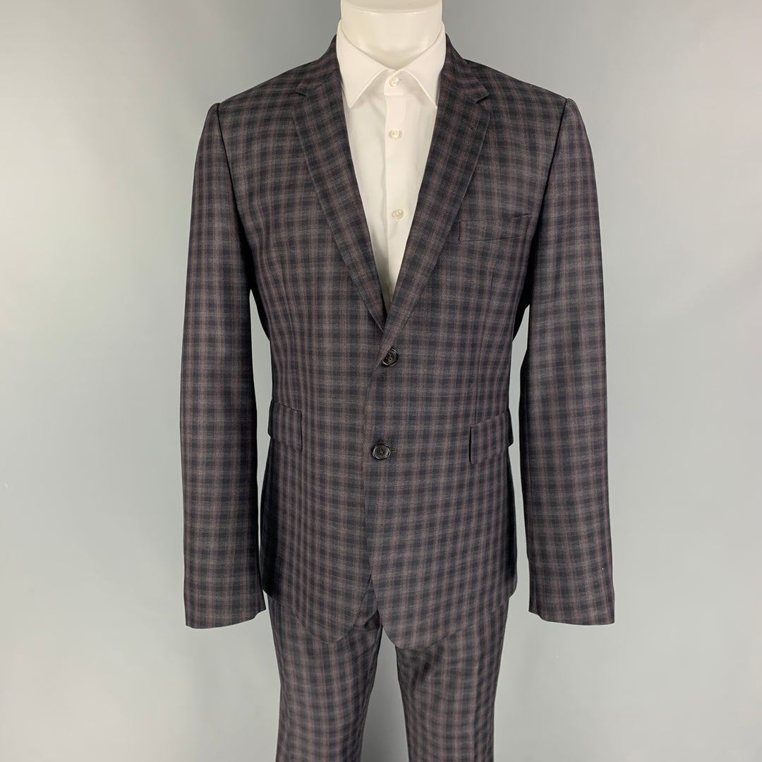 PAUL SMITH Size 42 Regular Black Purple Plaid Wool Notch Lapel Suit