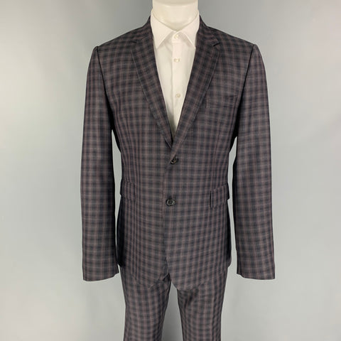 PAUL SMITH Size 42 Regular Black Purple Plaid Wool Notch Lapel Suit