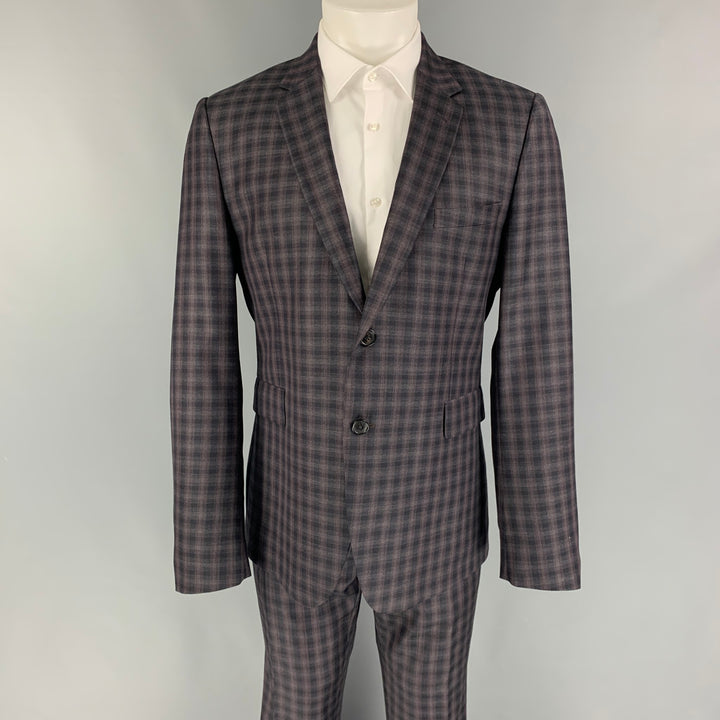 PAUL SMITH Size 42 Regular Black Purple Plaid Wool Notch Lapel Suit