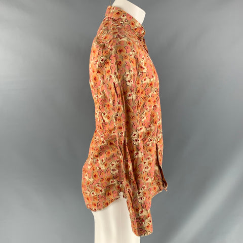 TINTORIA MATTEI Size M Khaki Pink Print Cotton Button Up Long Sleeve Shirt