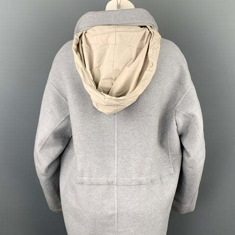 LORO PIANA Size M Light Gray Cashmere Leather Trim Oversized Hooded Jacket