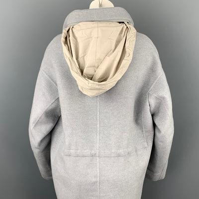 LORO PIANA Size M Light Gray Cashmere Leather Trim Oversized Hooded Jacket