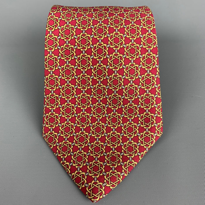 HERMES 7122 FA Burgundy Gold Abstract Silk Tie