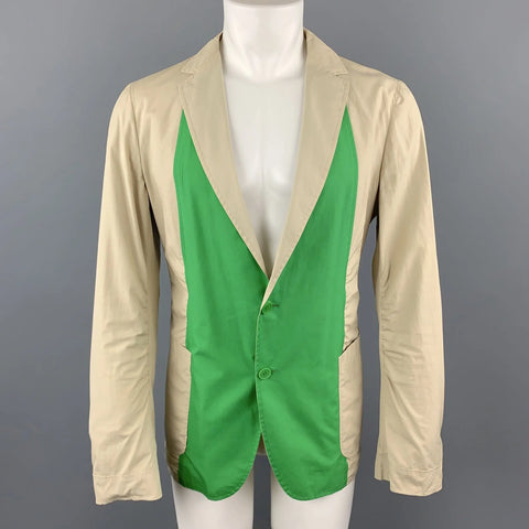 BOTTEGA VENETA Size 42 Khaki & Green Color Block Light Weight Cotton Sport Coat BOTTEGA VENETA