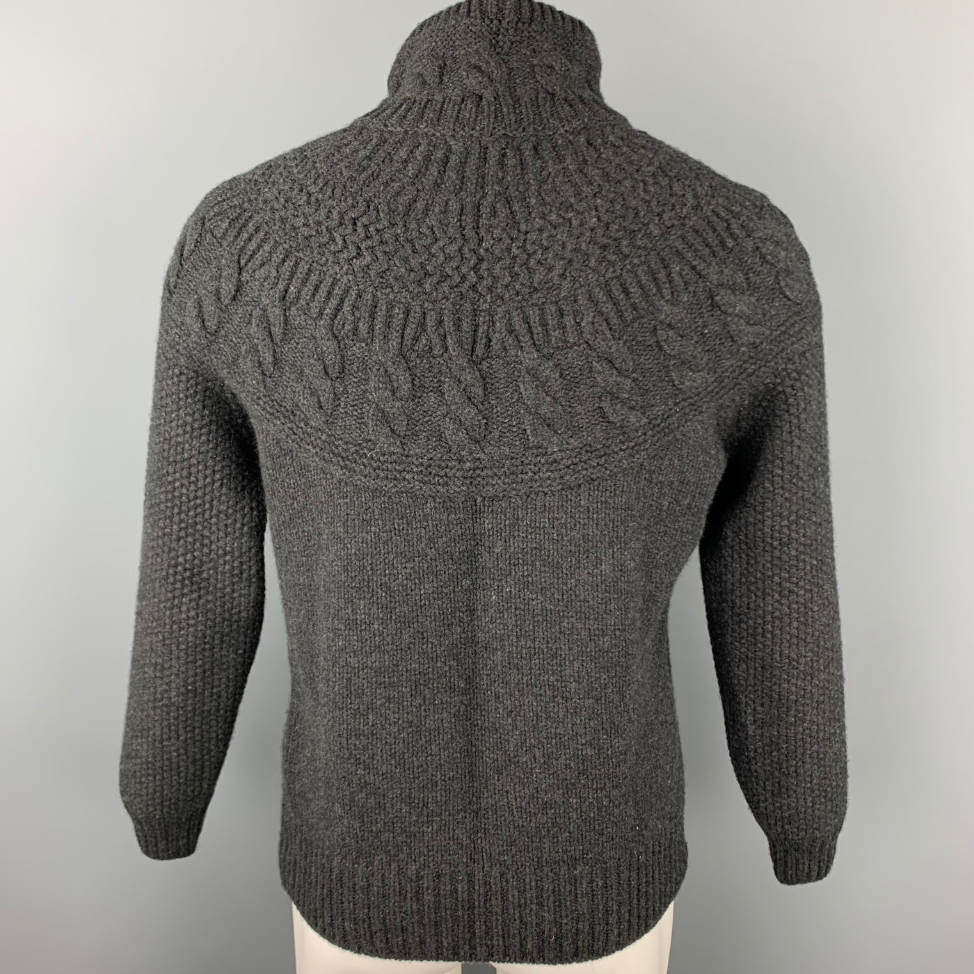 LOUIS VUITTON Size M Charcoal Knit Cashmere / Wool Half Zip Sweater