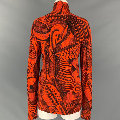 DRIES VAN NOTEN FW 18 Size L Orange / Black Print Viscose Turtleneck Pullover