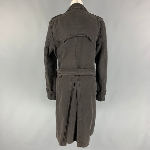 VERONIQUE BRANQUINHO Size 12 Charcoal Cotton Double Breasted Belted Trench Coat