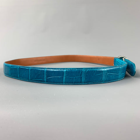RALPH LAUREN Waist Size M Turquoise Alligator Double Ring Belt