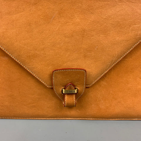 FENDI Tan Contrast Stitch Leather Briefcase Bag