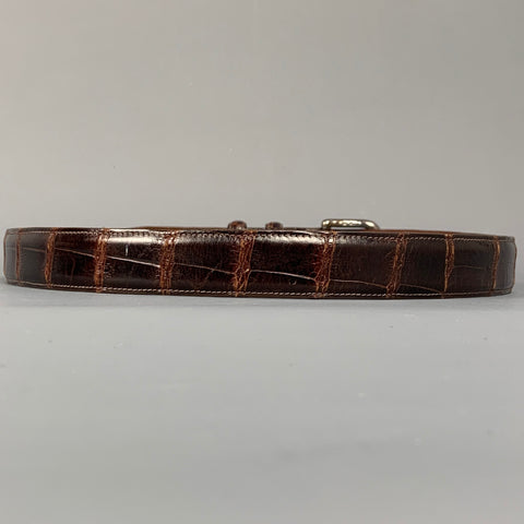 CALVIN KLEIN Size XL Brown Alligator Sterling Silver Belt