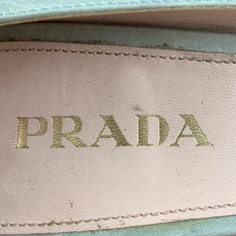 PRADA Size 7 Mint Black Silver Leather Color Block Cap Toe Pumps