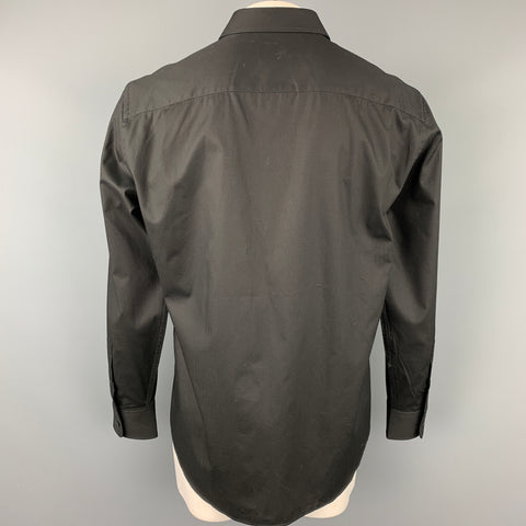 EMPORIO ARMANI Size XL Black Textured Cotton Button Up Long Sleeve Shirt