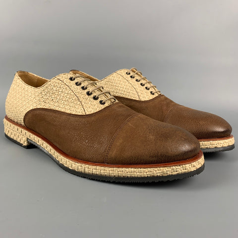 GIORGIO ARMANI Size 11.5 Brown & Tan Mixed Materials Leather Cap Toe Lace Up Shoes