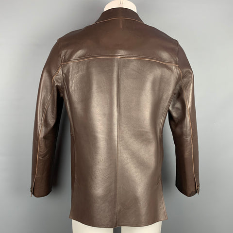 PRADA Chaqueta con bolsillos y aberturas de cuero marrón talla 40
