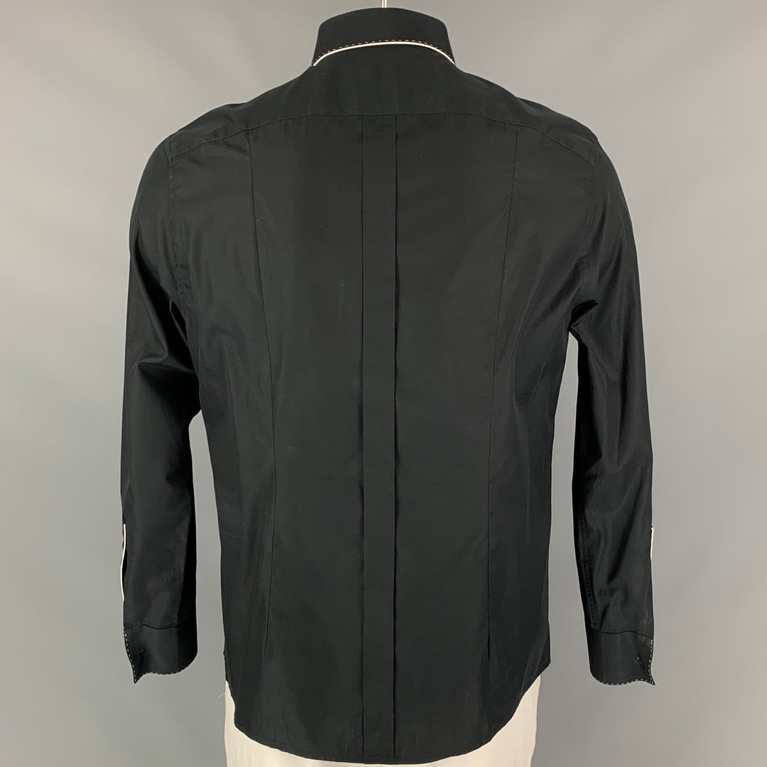 DOLCE & GABBANA Gold Size L Black & White Cotton Button Up Long Sleeve Shirt