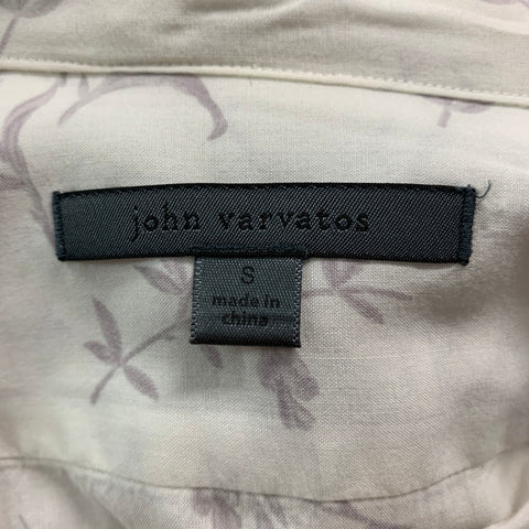 JOHN VARVATOS Size S Off White Lilac Floral Cotton / Viscose Long Sleeve Shirt