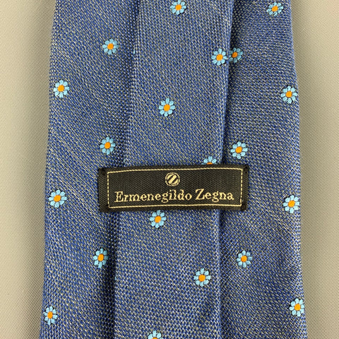 ERMENEGILDO ZEGNA Blue Floral Silk / Flax Tie