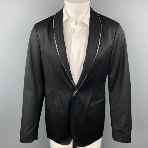 JOHN VARVATOS Size 38 Black Wool Chain Trim Shawl Collar Sport Coat