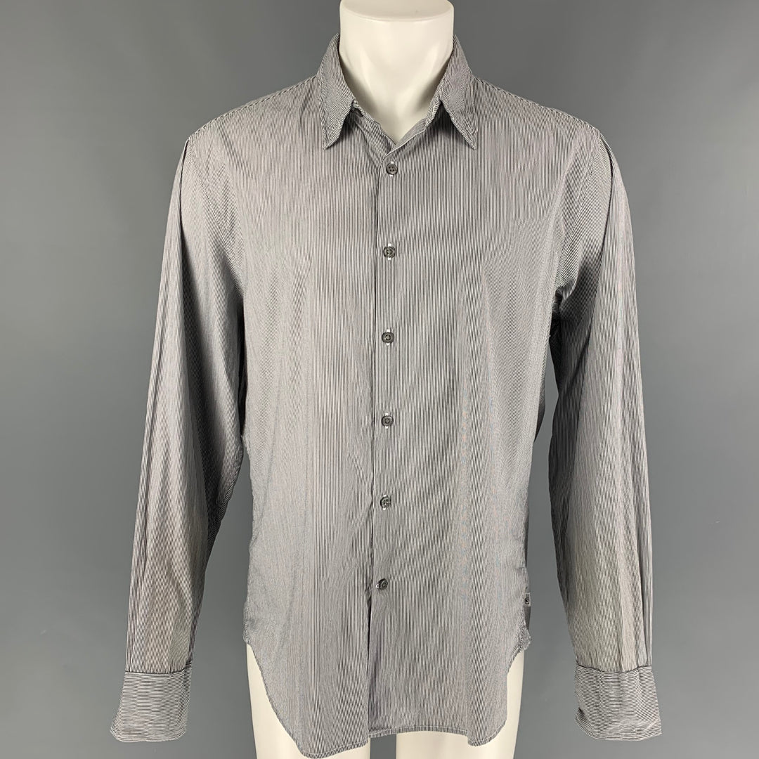 JOHN VARVATOS Taille M Chemise à manches longues boutonnée en coton à rayures blanches noires