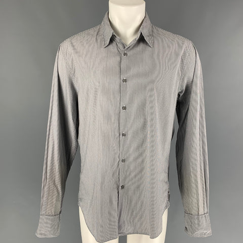 JOHN VARVATOS Size M Black White Stripe Cotton Button Up Long Sleeve Shirt