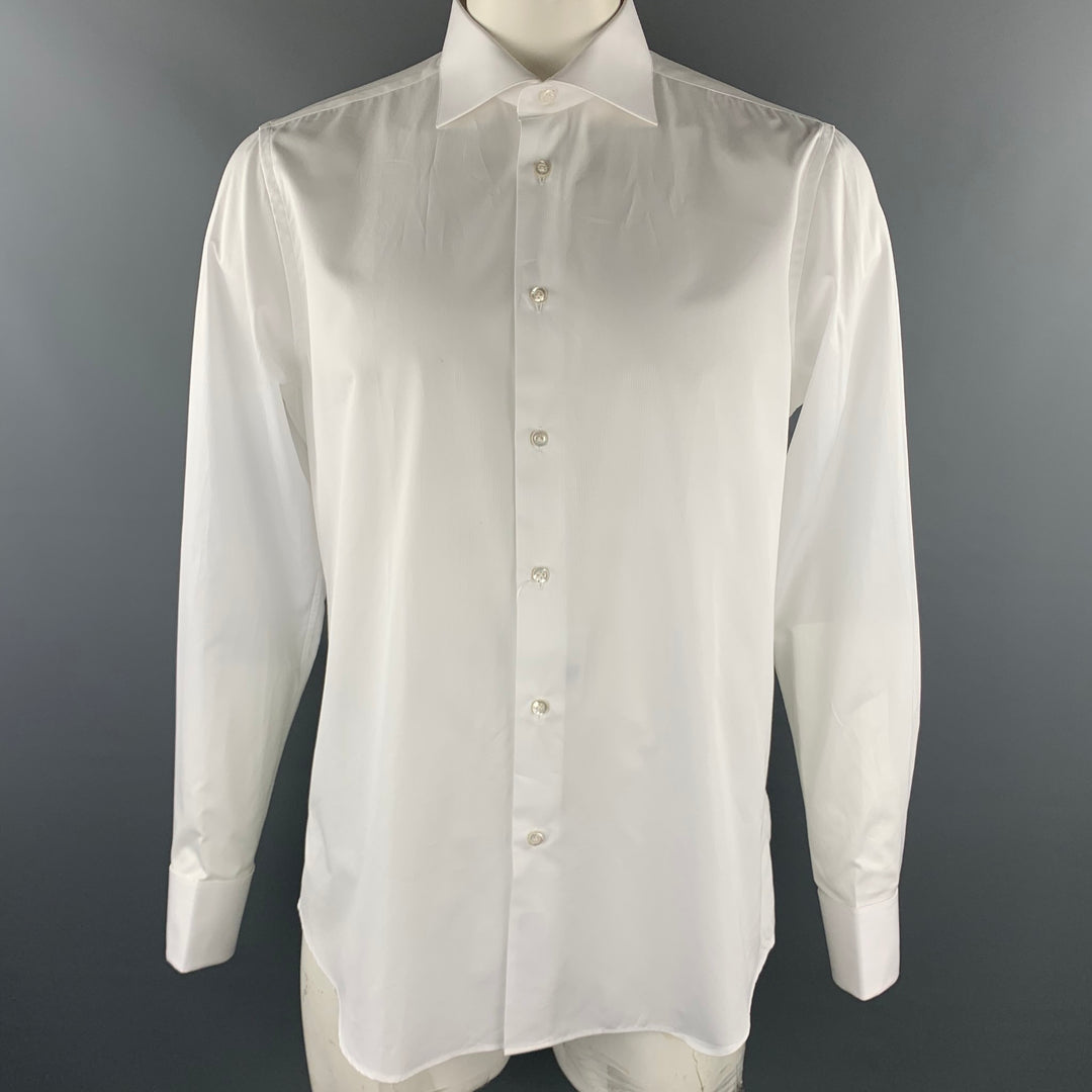 CARUSO for UMAN Size L White Cotton French Cuff Long Sleeve Shirt