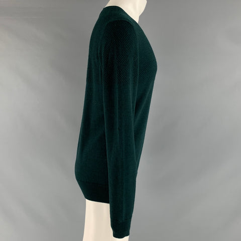 J.LINDEBERG Taille M Pull à col rond en laine mérinos texturée verte