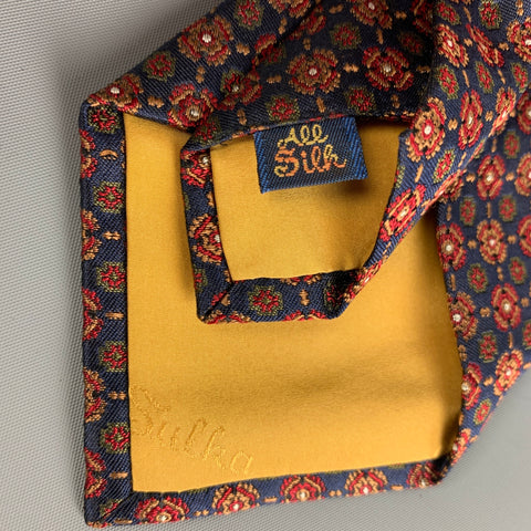 SULKA Navy Red Print Silk Tie