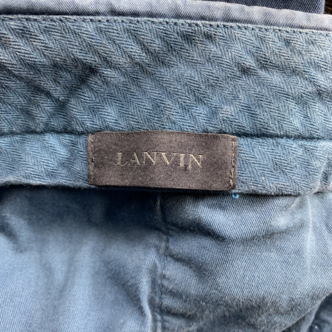 LANVIN Size 34 Blue Solid Cotton Zip Fly Casual Pants