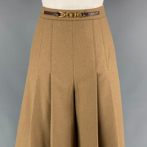 CELINE Size 2 Camel Pleated Wool Cropped Skirt Pants