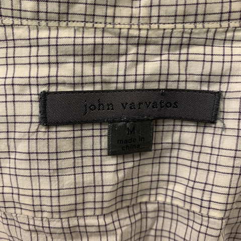 JOHN VARVATOS Size M White Checkered Cotton Button Up Long Sleeve Shirt