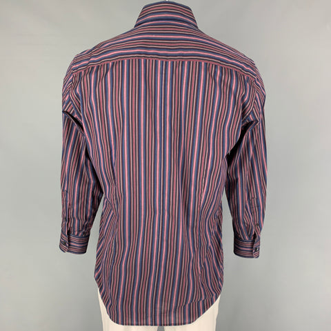 DOLCE & GABBANA Size L Purple Blue Stripe Cotton Long Sleeve Shirt