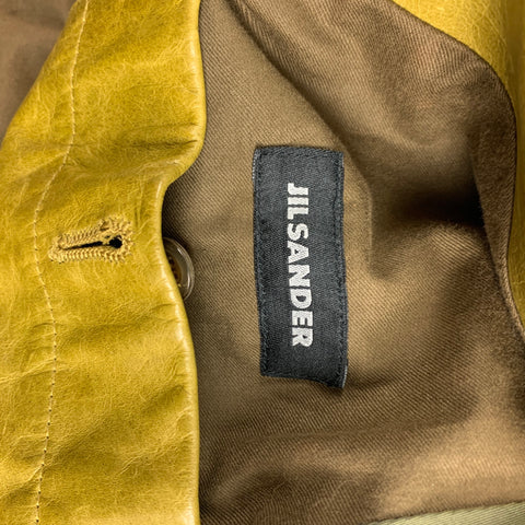 JIL SANDER Size 36 Chartreuse Distressed Leather Coat