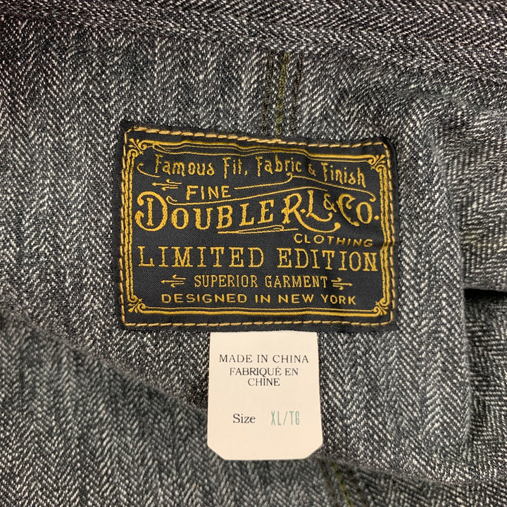 RRL par RALPH LAUREN Taille XL Manteau ceinturé en coton à chevrons gris
