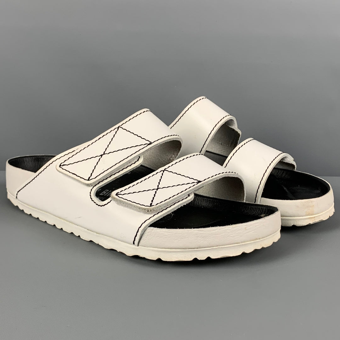 BIRKENSTOCK x PROENZA SCHOULER Size 9 White Contrast Stitch Leather Velcro Closure Sandals