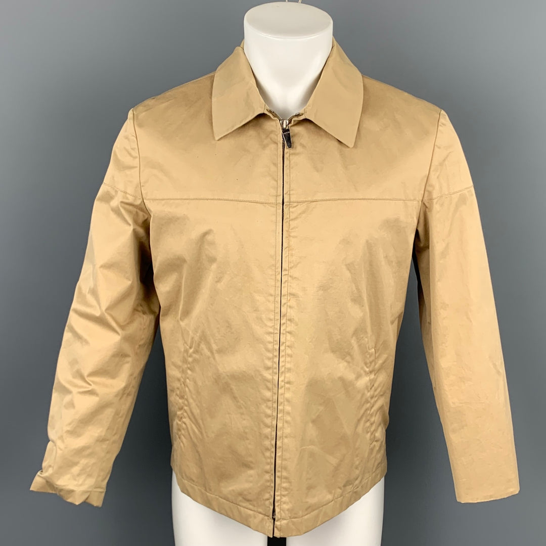 LANVIN Size L Khaki Cotton Blend Stiff Paper Collared Work Jacket