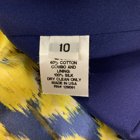 PRABAL GURUNG Size 10 Blue Yellow Cotton Silk Print A-Line Dress