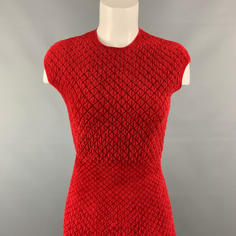 ALEXANDER MCQUEEN Size XS Burgundy Quilted Stretch Wool Blend Cocktail Dress
