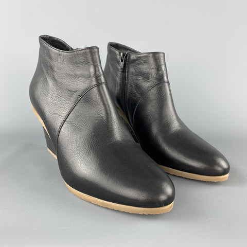 ELLEN VERBEEK Talla 8.5 Botines con suela de cuña de madera y caucho de cuero negro
