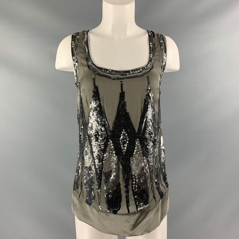 PHILOSOPHY di ALBERTA FERRETTI Size 4 Grey Silver Silk Sleeveless Blouse