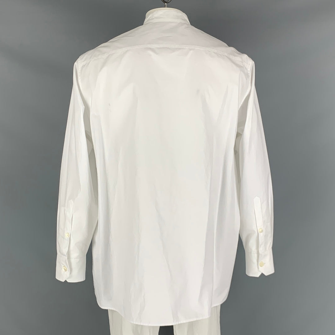 VALENTINO Size 34 White Guipure Cotton Collarless Long Sleeve Shirt