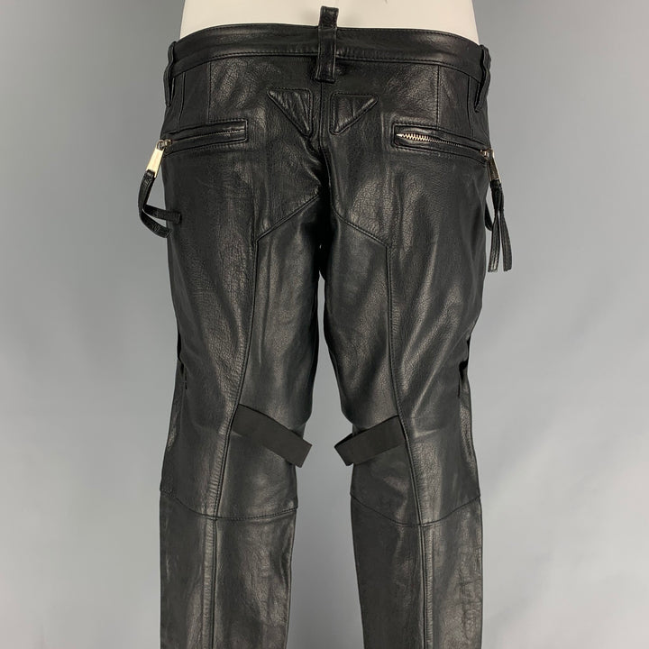 DSQUARED2 Size 32 Black Leather Zip Fly Casual Pants