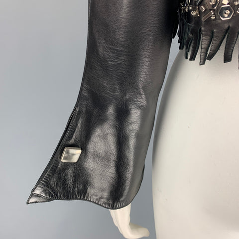 CLAUDE MONTANA Talla 10 Chaqueta corta con flecos de cuero negro