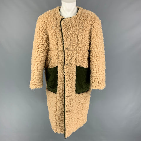 R13 Size S Khaki Olive Textured Polyester Collarless Coat