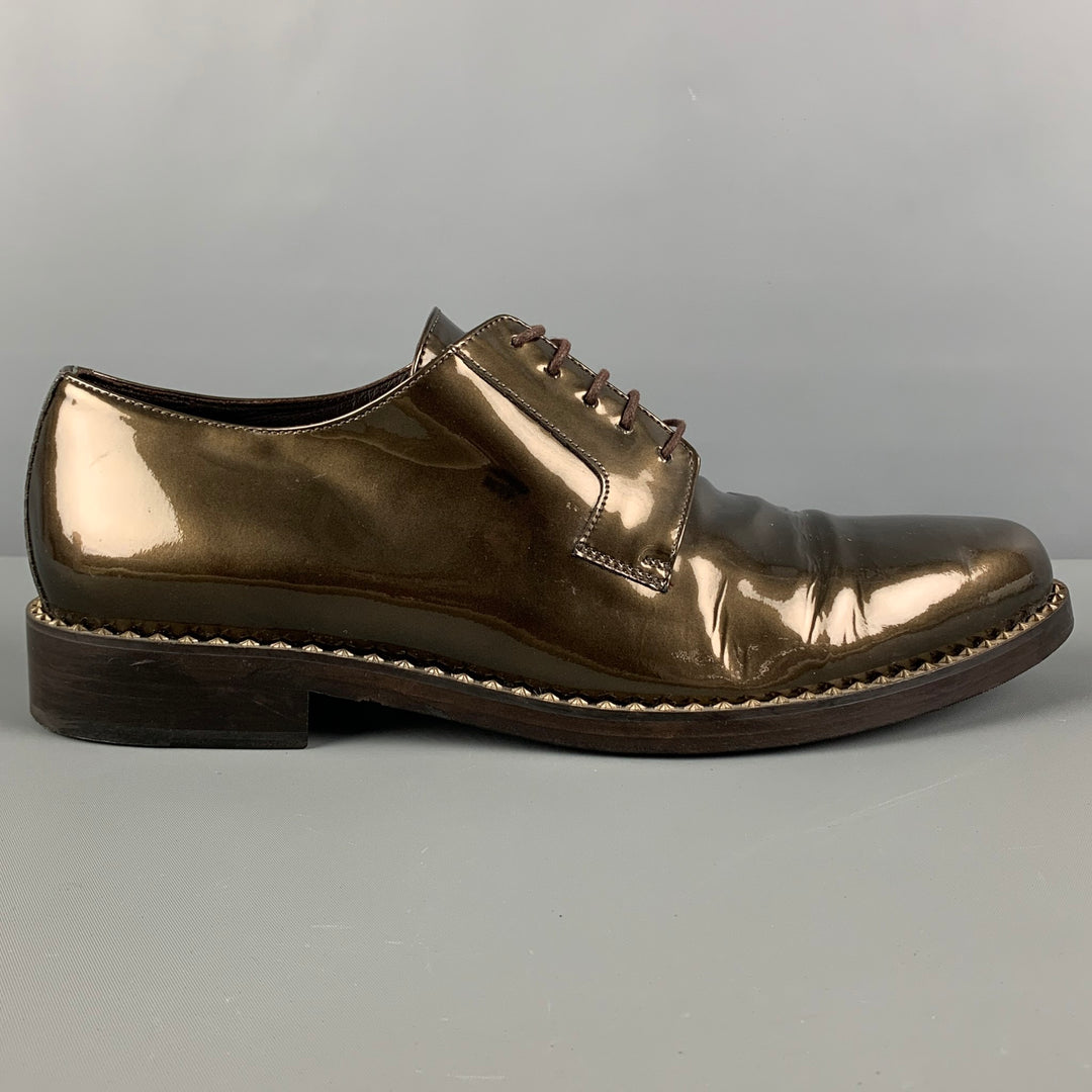 JIMMY CHOO Size 11 Gold Metallic Patent Leather Lace Up Shoes Sui Generis Designer Consignment JIMMY CHOO Size 11 Gold Metallic Patent Leather Lace Up Shoes Sui Generis Designer Consignment