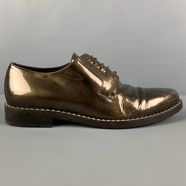 JIMMY CHOO Size 11 Gold Metallic Patent Leather Lace Up Shoes