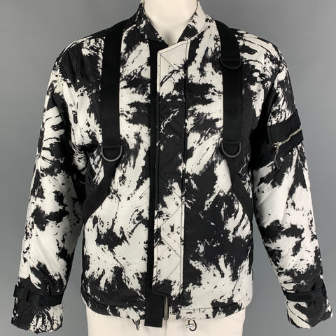 ALEXANDER WANG Size S Black White Print Nylon Zip Snaps Jacket