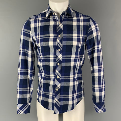 G-STAR Size XS Navy White Plaid Cotton Flanel Long Sleeve Shirt