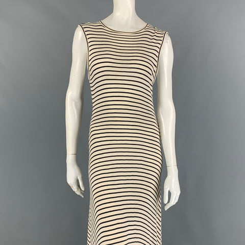 RALPH LAUREN Blue Label Talla M Vestido Largo Sin Mangas Rayas De Algodón Viscosa Negro Crema