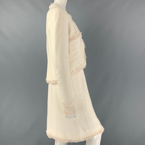 CHANEL 2004 Conjunto de vestido sin mangas de acetato de algodón con borde crudo color crema talla 8