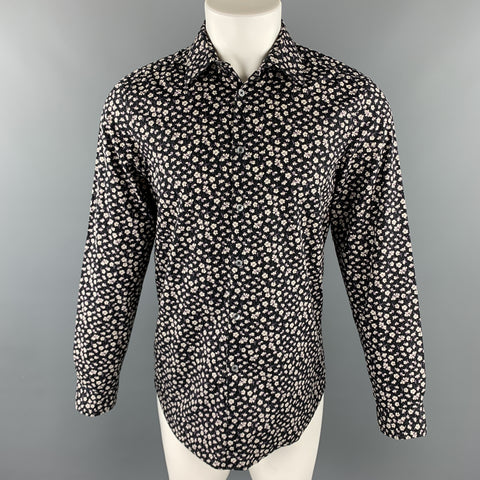 PAUL SMITH The Westbound Camisa de manga larga con botones de algodón floral blanco y negro talla S